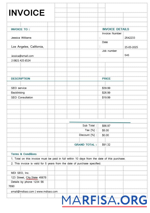 Printable SEO Invoice Template